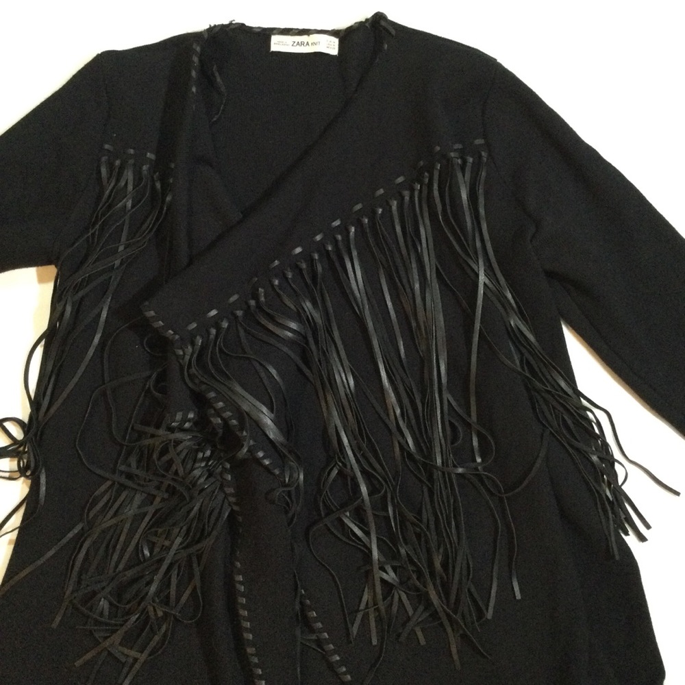 Zara Size M Open Front Leather Fringe Cardigan - Picture 5 of 9